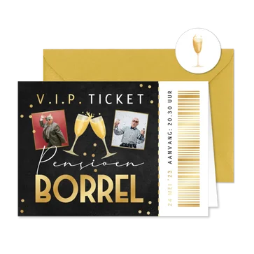 Ticket uitnodiging borrel pensioen champagne foto